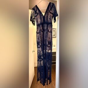 Soieblu Navy and Cream Lace Dress Medium
